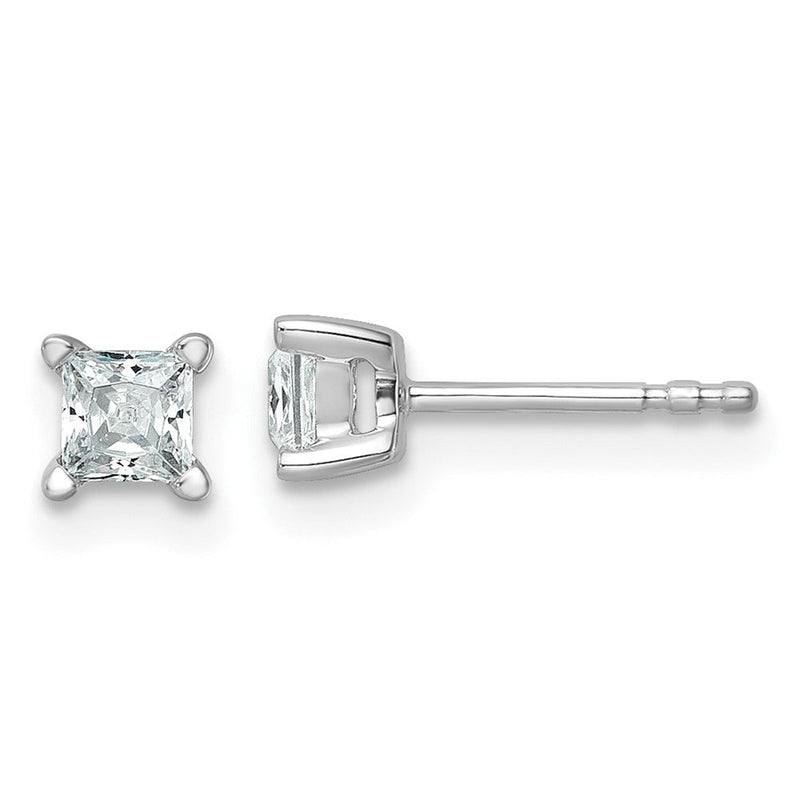 14K Weißgold 1/2 ct Im Labor Gezüchtet Diamant Vs+ F+ Princess 4 Krappen Schwer Gewicht. Ohrstecker