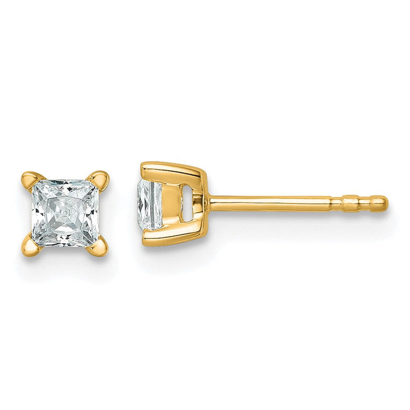 14K Gelbgold 1/2 ct Im Labor Gezüchtet Diamant Vs+ F+ Princess 4 Krappen Schwer Gewicht. Ohrstecker