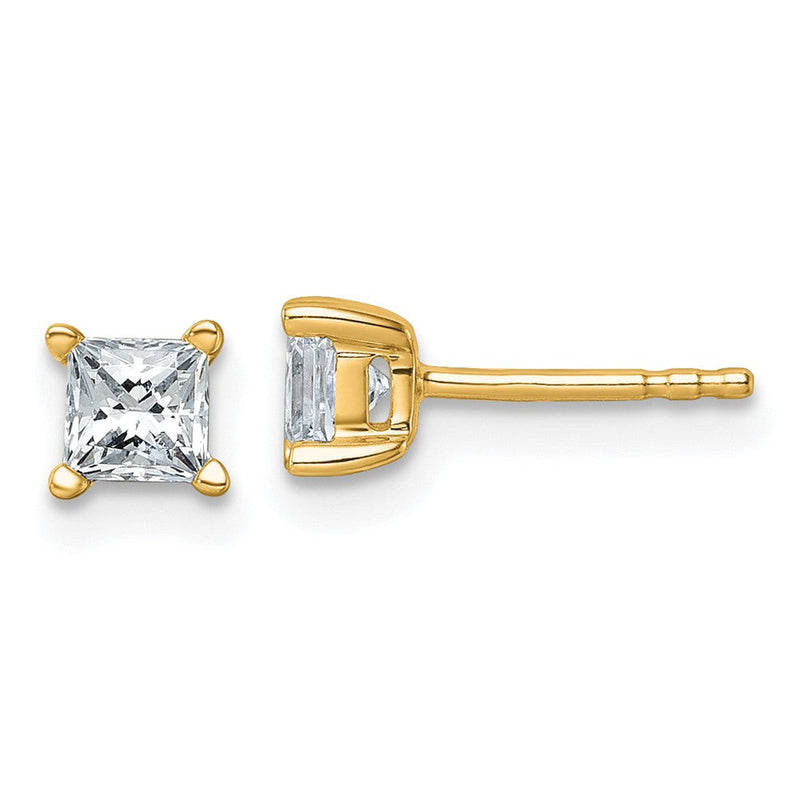 14K Gelbgold 3/4 ct Im Labor Gezüchtet Diamant Vs+ F+ Princess 4 Krappen Schwer Gewicht. Ohrstecker