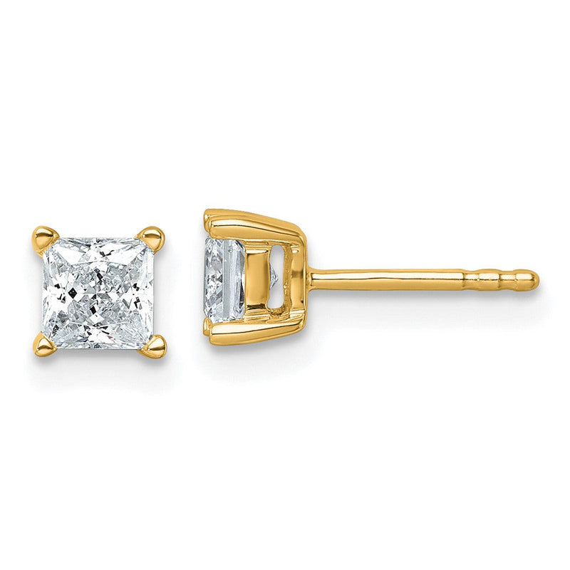 14K Gelbgold 1 ct Im Labor Gezüchtet Diamant Vs+ F+ Princess 4 Krappen Schwer Gewicht. Ohrstecker