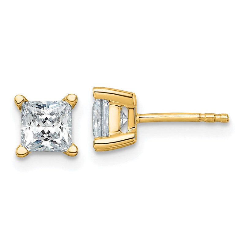 14K Gelbgold 1 1/2 ct Im Labor Gezüchtet Diamant Vs+ F+ Princess 4 Krappen Schwer Gewicht. Ohrstecker