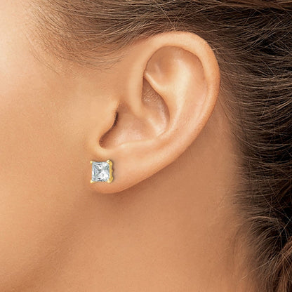 14K Gelbgold 4 ct Im Labor Gezüchtet Diamant Vs+ F+ Princess Krappen Schwer Gewicht. Ohrstecker