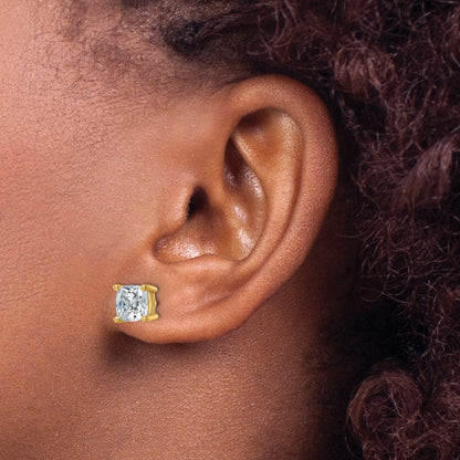 14K Gelbgold 4 ct Im Labor Gezüchtet Diamant Vs+ F+ Kissen Krappen Schwer Gewicht. Ohrstecker