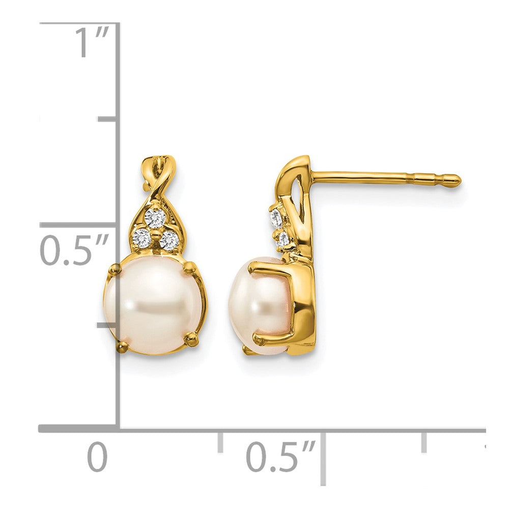 14K Gelbgold Süßwasserzuchtperlen- und Echtdiamant-Ohrringe