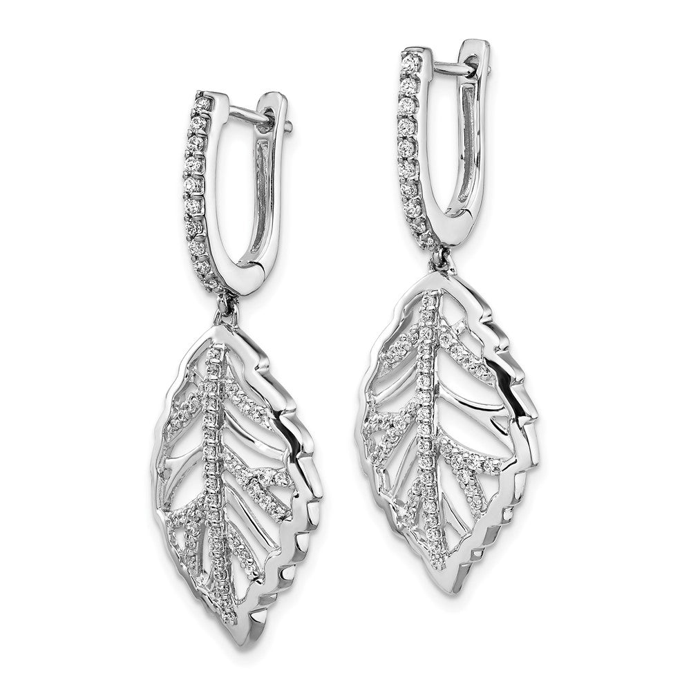 14K Weißgold Ohrringe mit echten Diamanten, Blatt-Design, Leverback-Verschluss