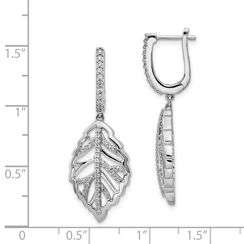 14K Weißgold Ohrringe mit echten Diamanten, Blatt-Design, Leverback-Verschluss