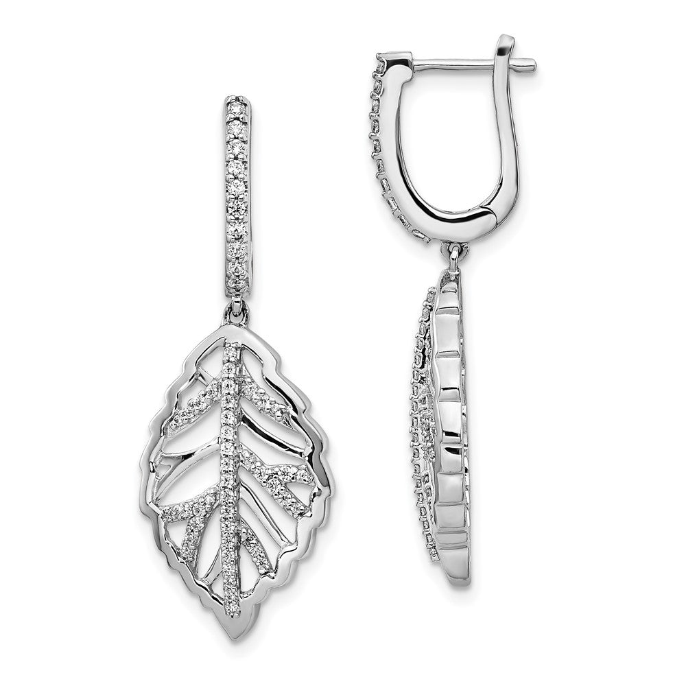 14K Weißgold Ohrringe mit echten Diamanten, Blatt-Design, Leverback-Verschluss