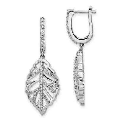 14K Weißgold Ohrringe mit echten Diamanten, Blatt-Design, Leverback-Verschluss