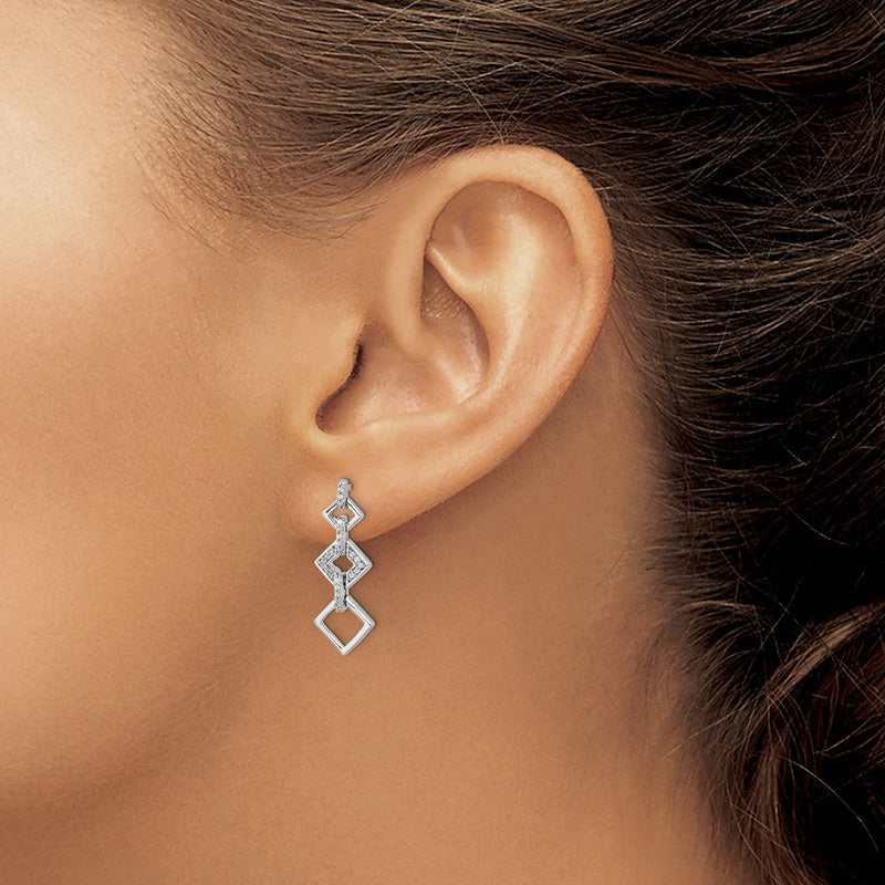 14K Weißgold Ohrhänger mit echten Diamanten, Fancy-Design