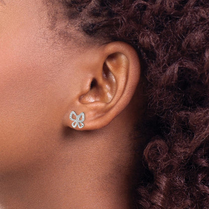 14K Weißgold Ohrringe mit echten Diamanten in Schmetterling-Design