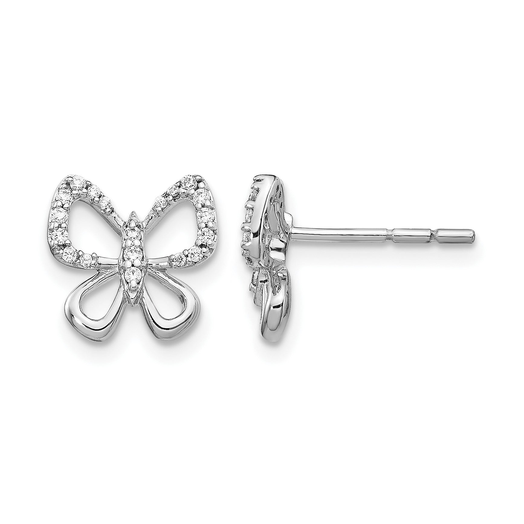 14K Weißgold Ohrringe mit echten Diamanten in Schmetterling-Design