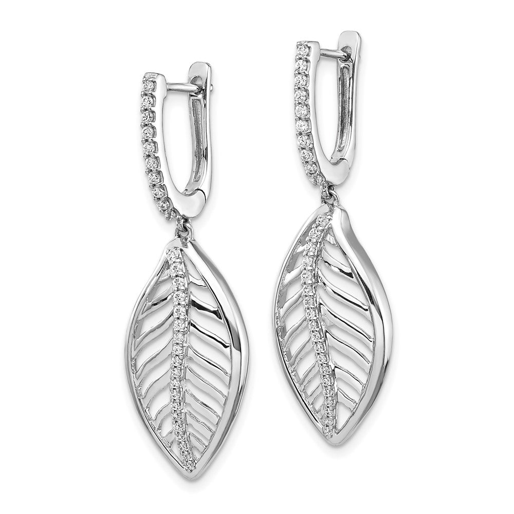 14K Weißgold Diamant-Blatt-Ohrringe mit Leverback-Verschluss