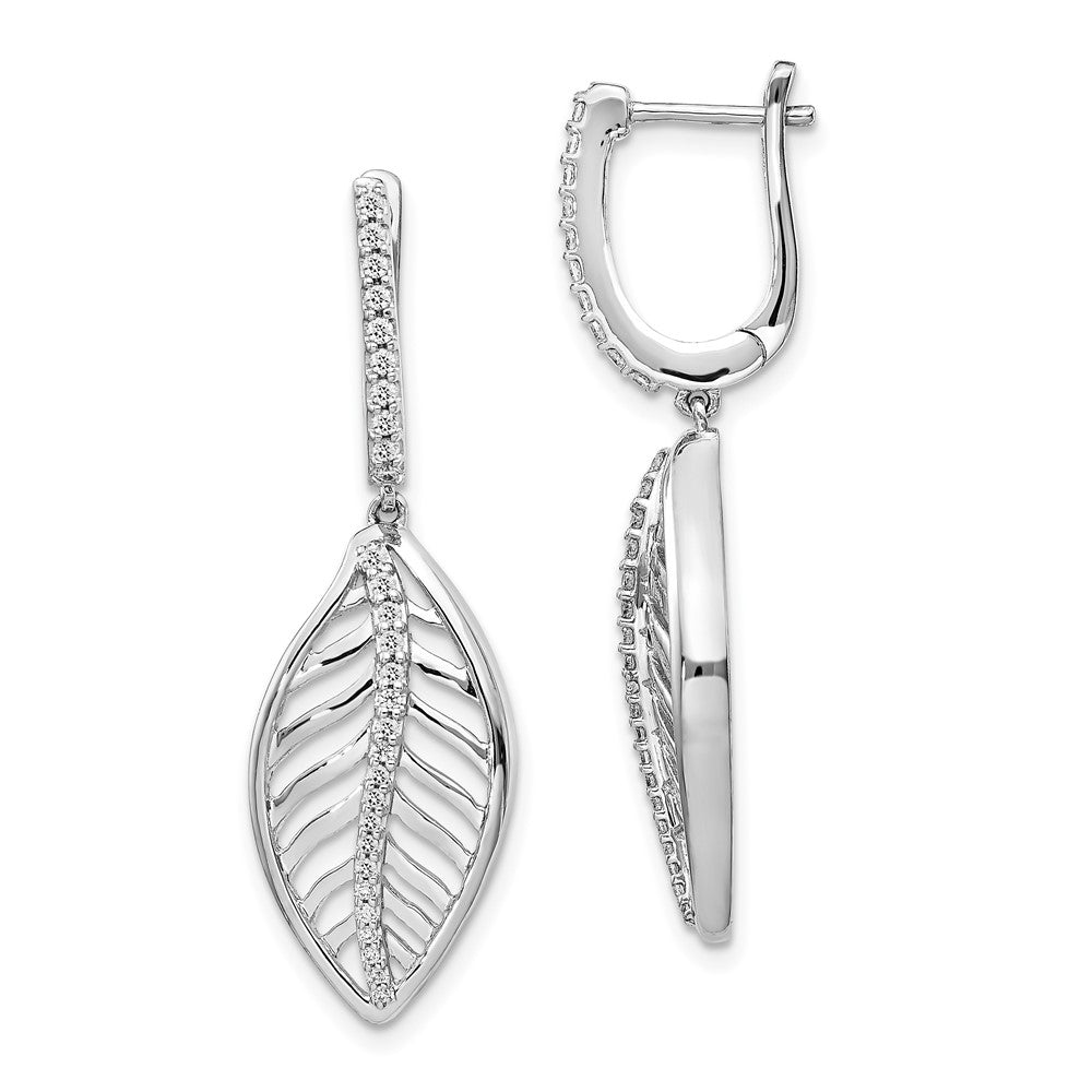 14K Weißgold Diamant-Blatt-Ohrringe mit Leverback-Verschluss
