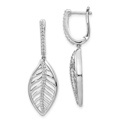 14K Weißgold Diamant-Blatt-Ohrringe mit Leverback-Verschluss