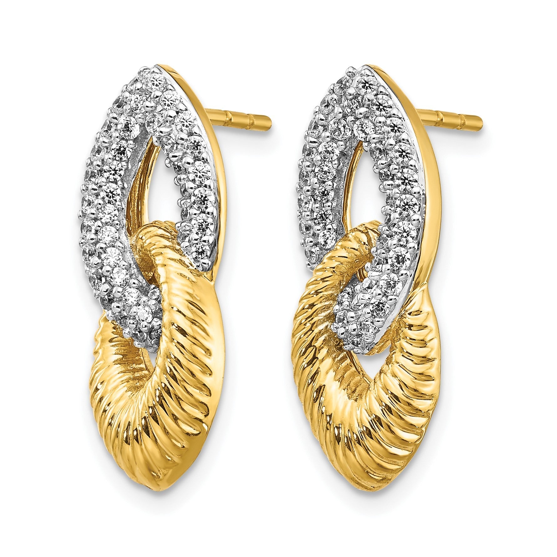14K Gelbgold & Rhodium Ohrringe mit echten Diamanten in Fantasie-Fassung