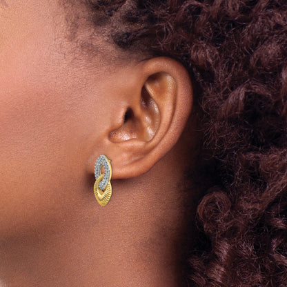 14K Gelbgold & Rhodium Ohrringe mit echten Diamanten in Fantasie-Fassung