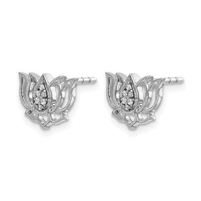 14K Weißgold Lotusblüten-Ohrringe mit echten Diamanten