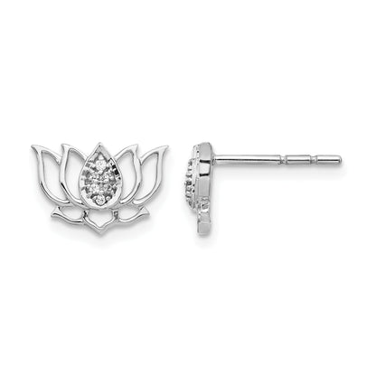 14K Weißgold Lotusblüten-Ohrringe mit echten Diamanten