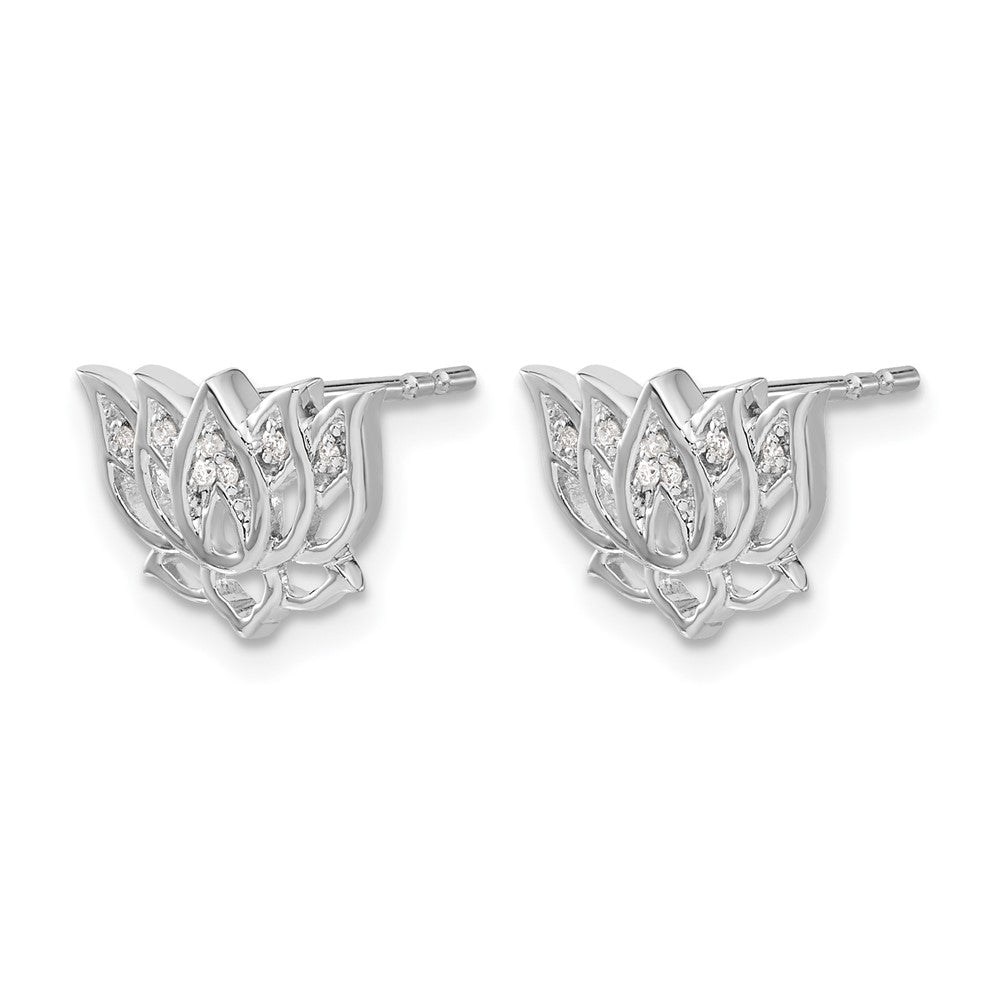 14K Weißgold Lotusblüten-Ohrringe mit echten Diamanten
