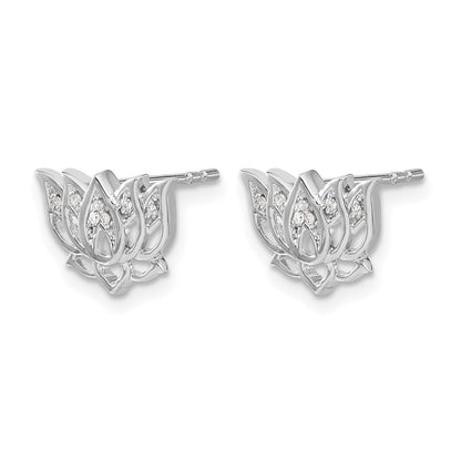 14K Weißgold Lotusblüten-Ohrringe mit echten Diamanten