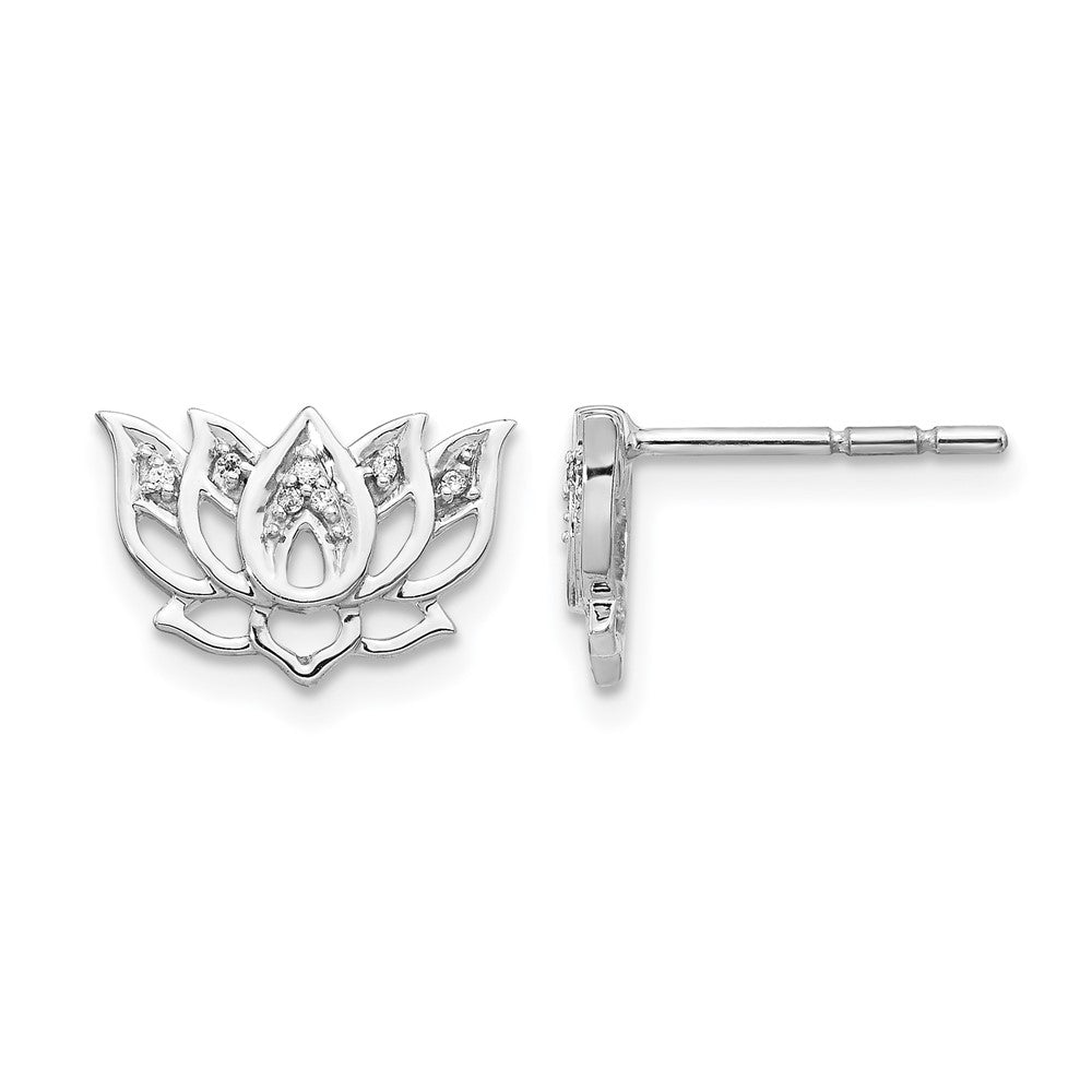 14K Weißgold Lotusblüten-Ohrringe mit echten Diamanten