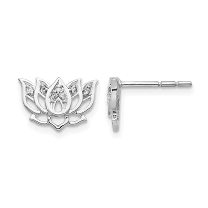 14K Weißgold Lotusblüten-Ohrringe mit echten Diamanten