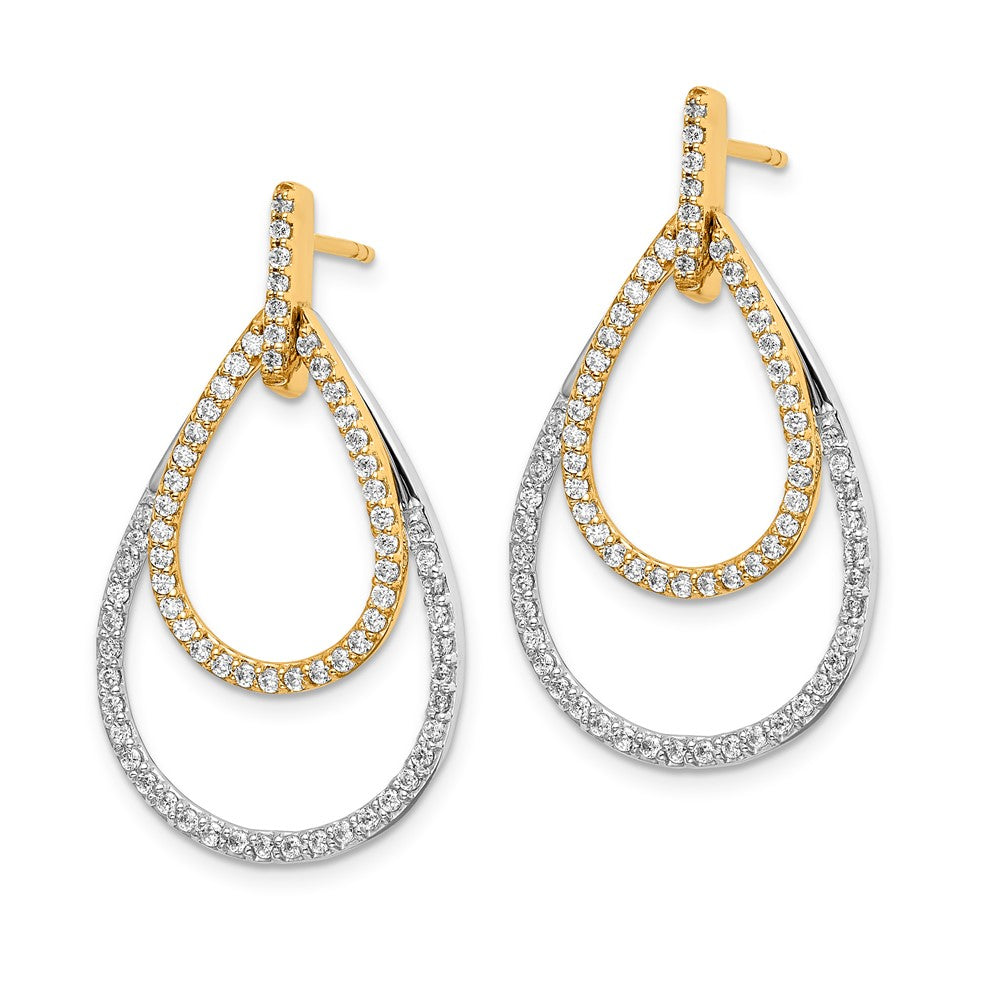 14K Gelbgold Zweifarbig Echte Diamant-Tropfen-Ohrringe