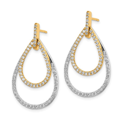 14K Gelbgold Zweifarbig Echte Diamant-Tropfen-Ohrringe