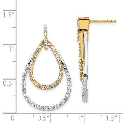 14K Gelbgold Zweifarbig Echte Diamant-Tropfen-Ohrringe