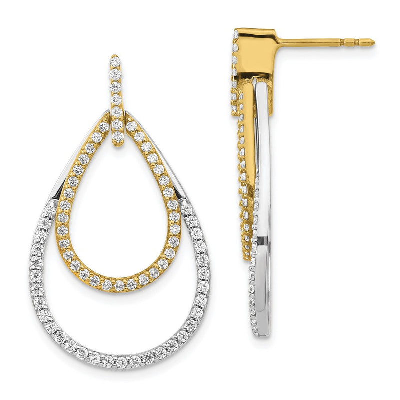 14K Gelbgold Zweifarbig Echte Diamant-Tropfen-Ohrringe
