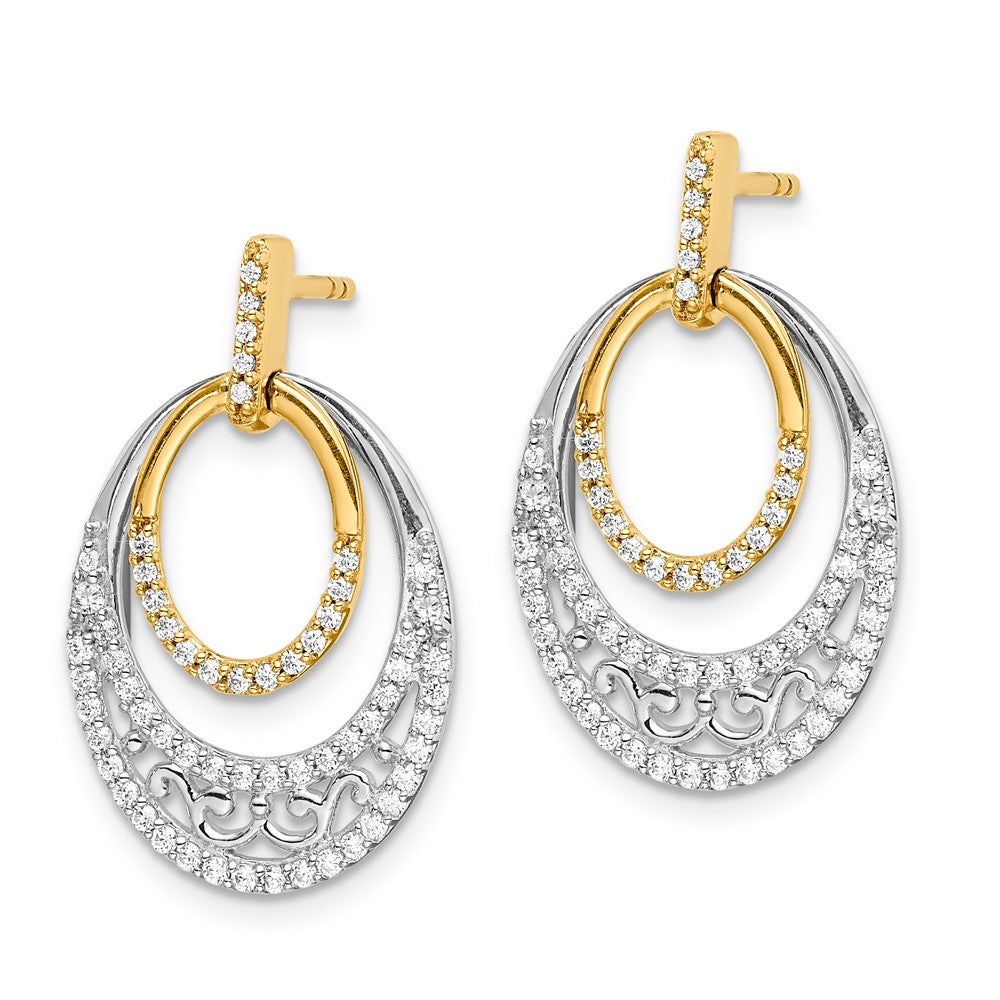 14K Gelbgold Zweifarbig Echte Diamant-Ohrringe
