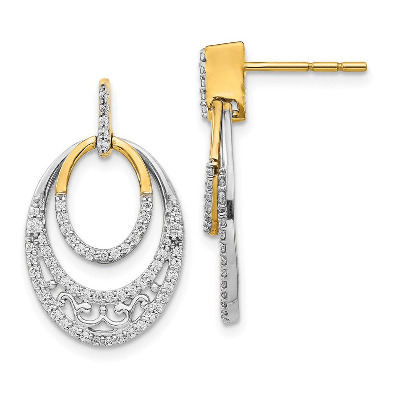 14K Gelbgold Zweifarbig Echte Diamant-Ohrringe