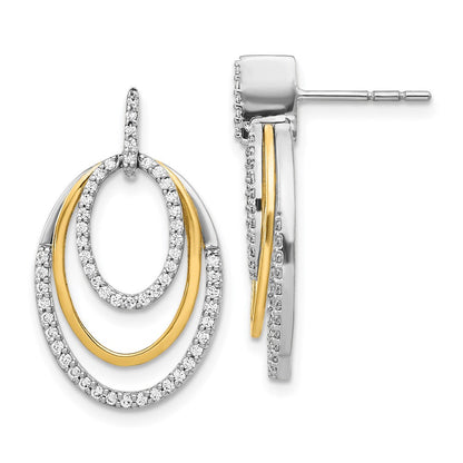14K Gelbgold Zweifarbige Diamant-Ohrringe, echt