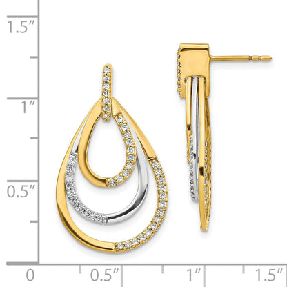 14K Gelbgold Zweifarbig Echte Diamant-Ohrringe
