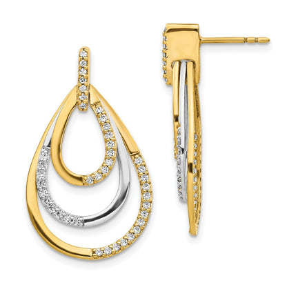14K Gelbgold Zweifarbig Echte Diamant-Ohrringe