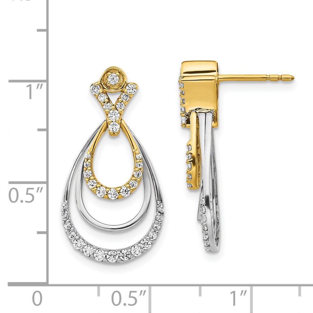 14K Gelbgold Zweifarbige Ohrhänger mit echten Diamanten in Tropfenform