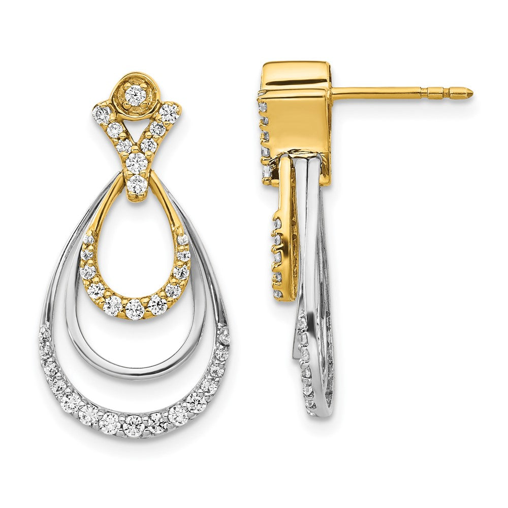 14K Gelbgold Zweifarbige Ohrhänger mit echten Diamanten in Tropfenform