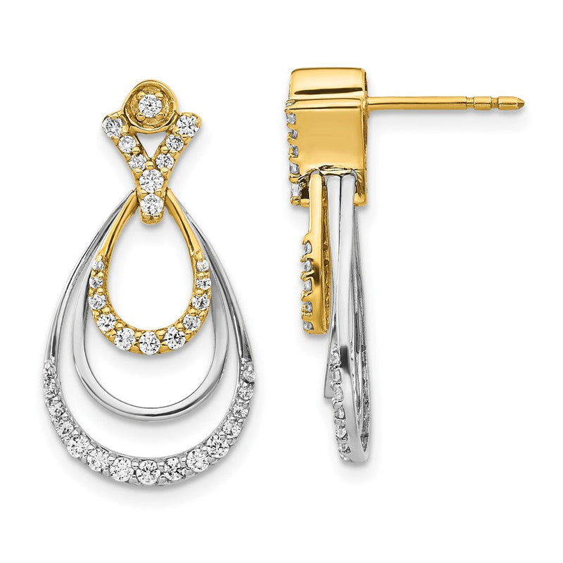 14K Gelbgold Zweifarbige Ohrhänger mit echten Diamanten in Tropfenform