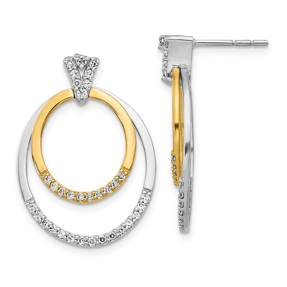 14K Gelbgold Zweifarbige Ohrringe mit echten Diamanten