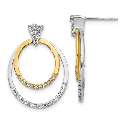 14K Gelbgold Zweifarbige Ohrringe mit echten Diamanten