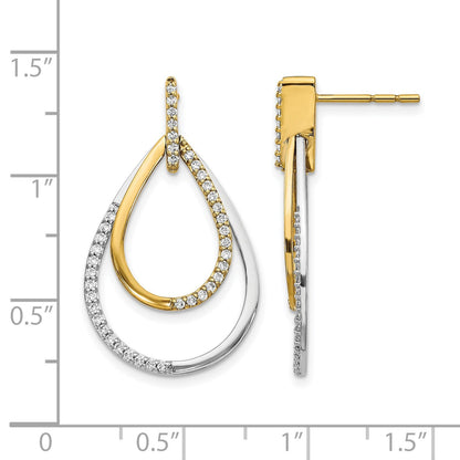 14K Gelbgold Zweifarbig Echte Diamant-Tropfen-Ohrhänger
