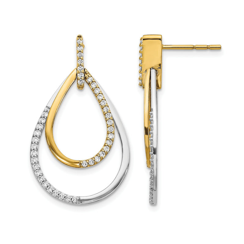 14K Gelbgold Zweifarbig Echte Diamant-Tropfen-Ohrhänger