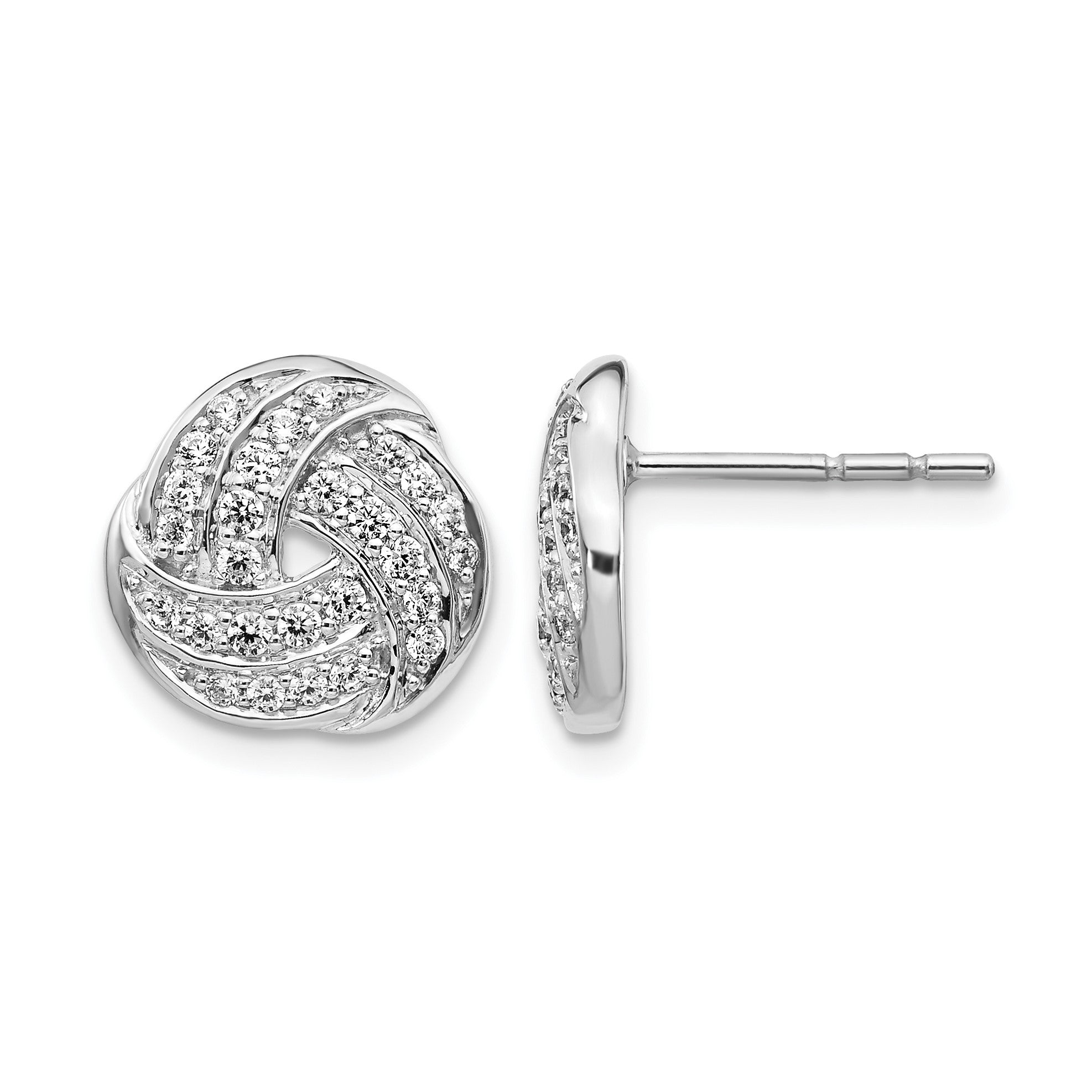 14K Weißgold Diamant-Liebesknoten-Ohrringe, echte Diamanten