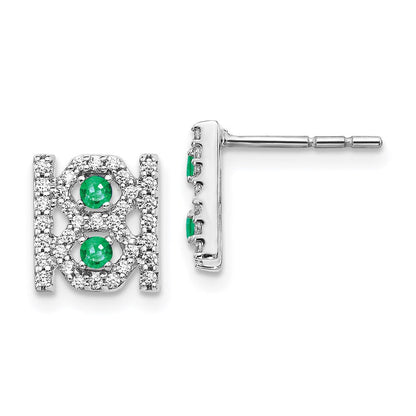 14K Weißgold Ohrhänger mit echten Diamanten und Smaragden, Fantasie-Design