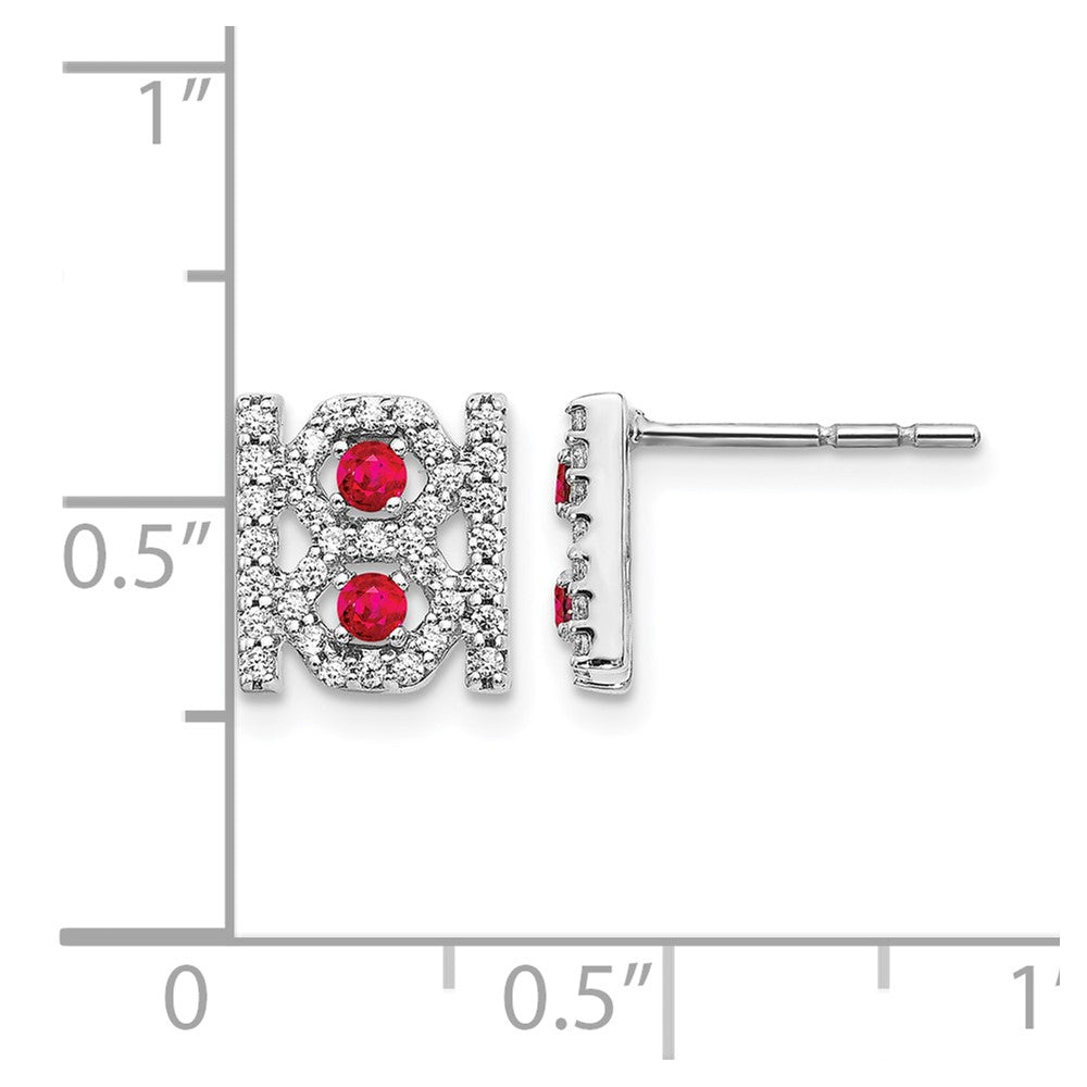 14K Weißgold Ohrringe mit echten Diamanten und Rubinen, Fancy