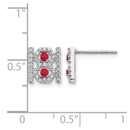 14K Weißgold Ohrringe mit echten Diamanten und Rubinen, Fancy