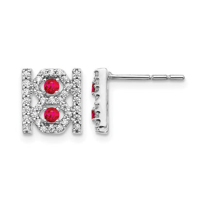 14K Weißgold Ohrringe mit echten Diamanten und Rubinen, Fancy