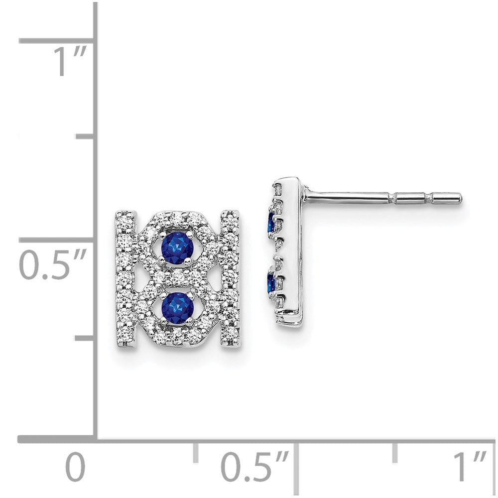 14K Weißgold Ohrringe mit echten Diamanten und Saphiren, Fantasie-Design