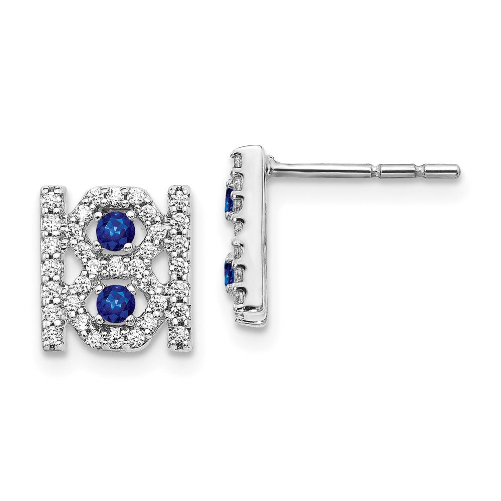 14K Weißgold Ohrringe mit echten Diamanten und Saphiren, Fantasie-Design