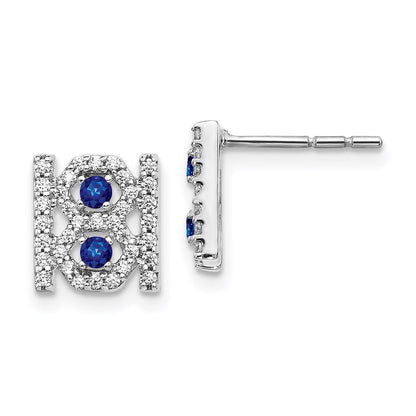 14K Weißgold Ohrringe mit echten Diamanten und Saphiren, Fantasie-Design